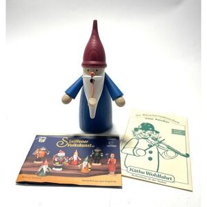 Katherine Wohlfahrt German Incense Smoker Blue Santa Wooden Pipe Figure 6.5"
